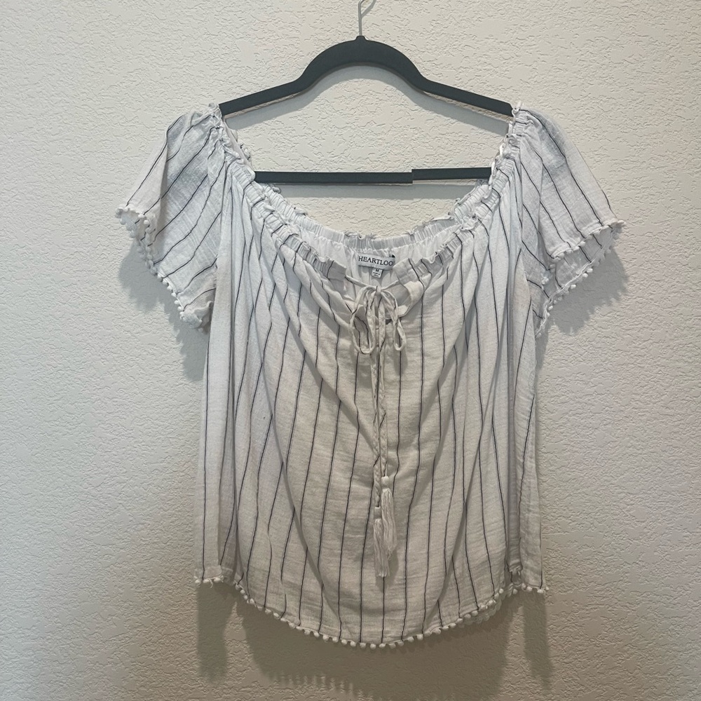 White pinstripe off the shoulder top!